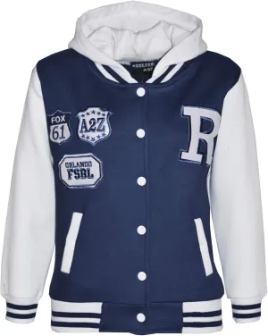 A2Z Kids Girls Boys Designer's R Fashion Baseball Navy Hooded Jackets Varsity Hoodie