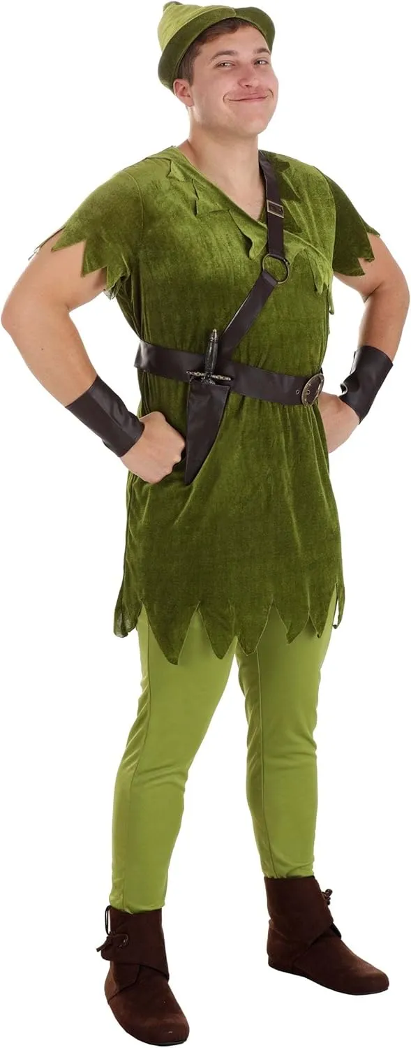 Adult Classic Peter Pan Costume Mens, Fantasy Neverland Lost Boy Green Halloween Outfit