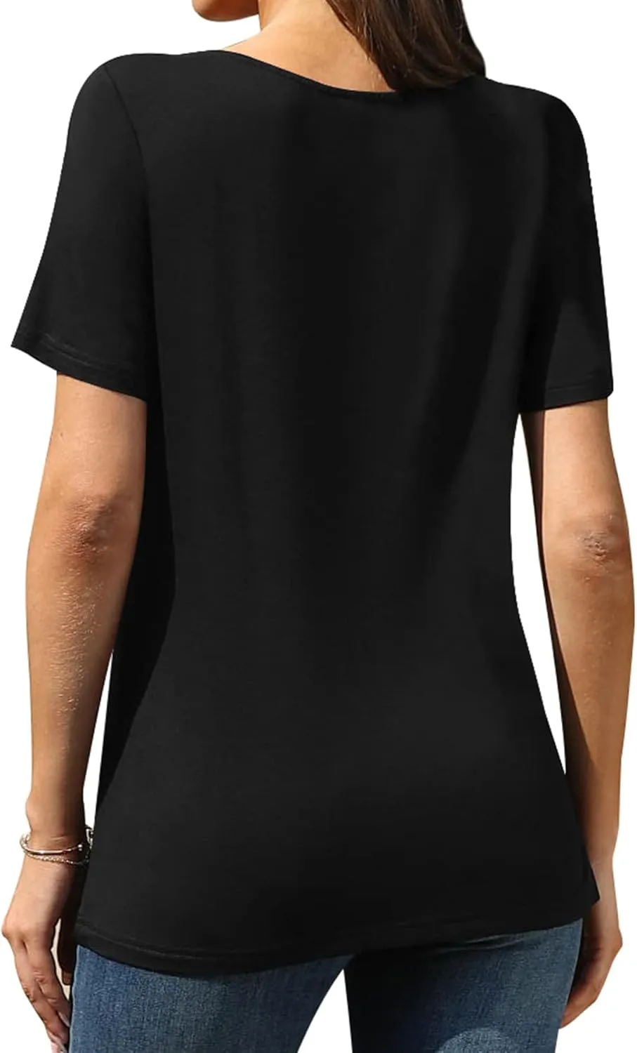 AYIFU Womens Summer Tops Short Sleeve Casual Shirts Asymmetric Neck Color Block Tunic