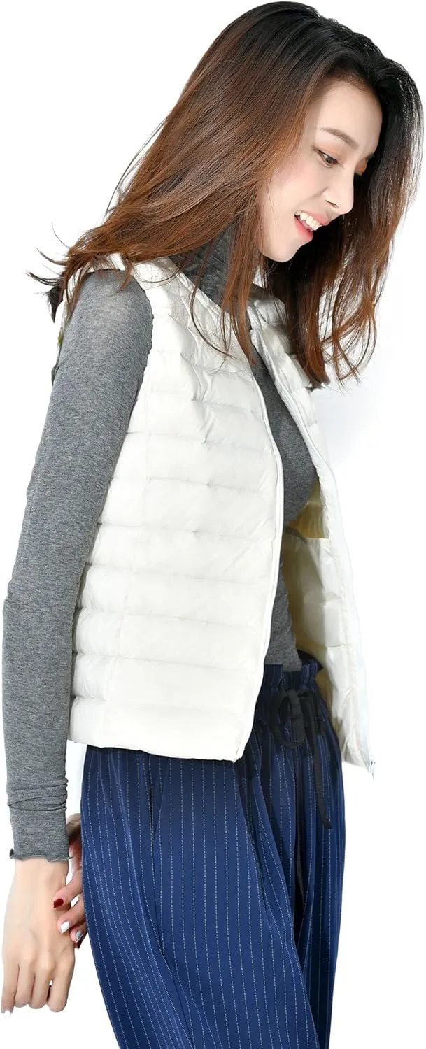 CHARTOU Women's Winter Ultralight Collarless Outdoor Puffer Down Short Vest Waistcoat