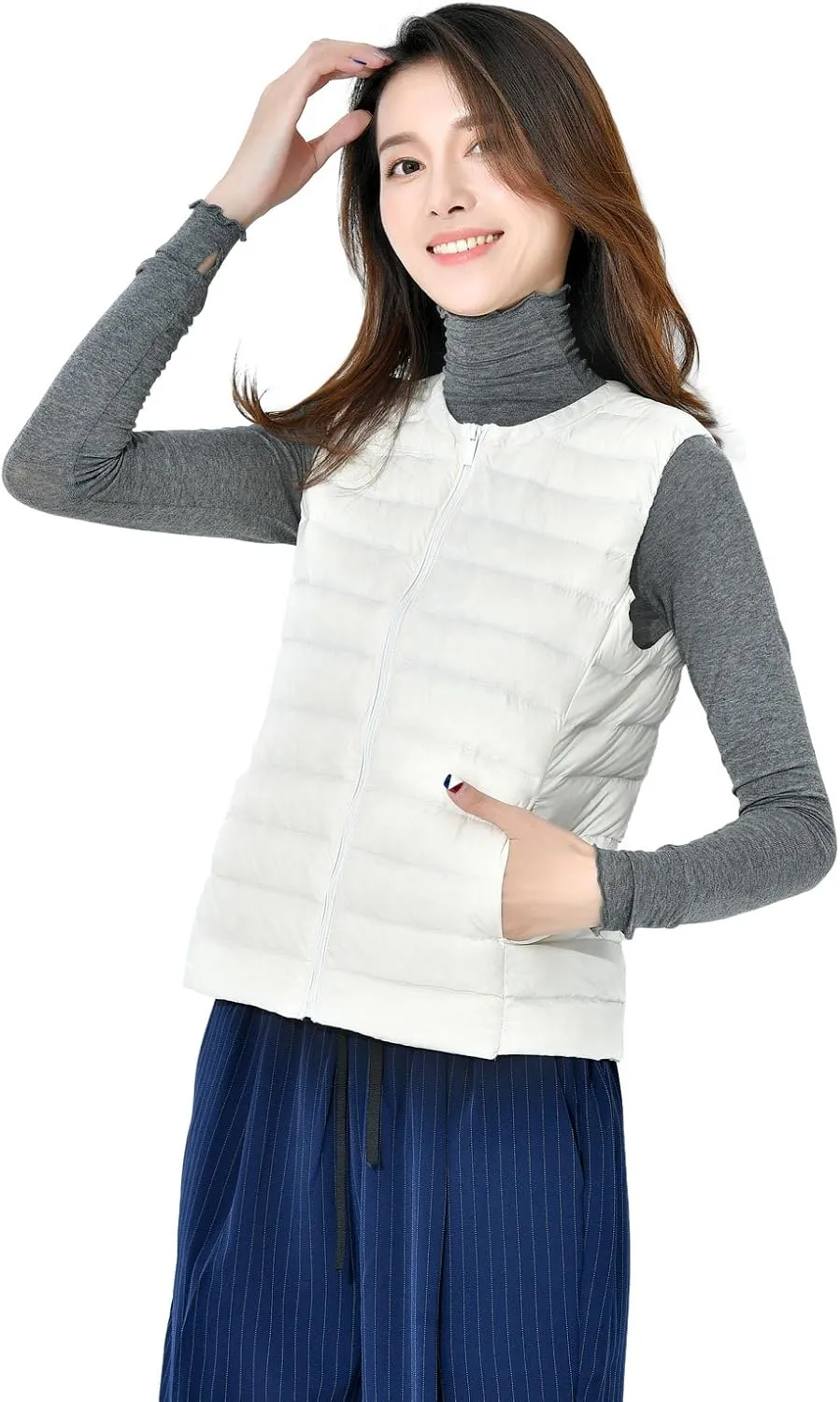 CHARTOU Women's Winter Ultralight Collarless Outdoor Puffer Down Short Vest Waistcoat
