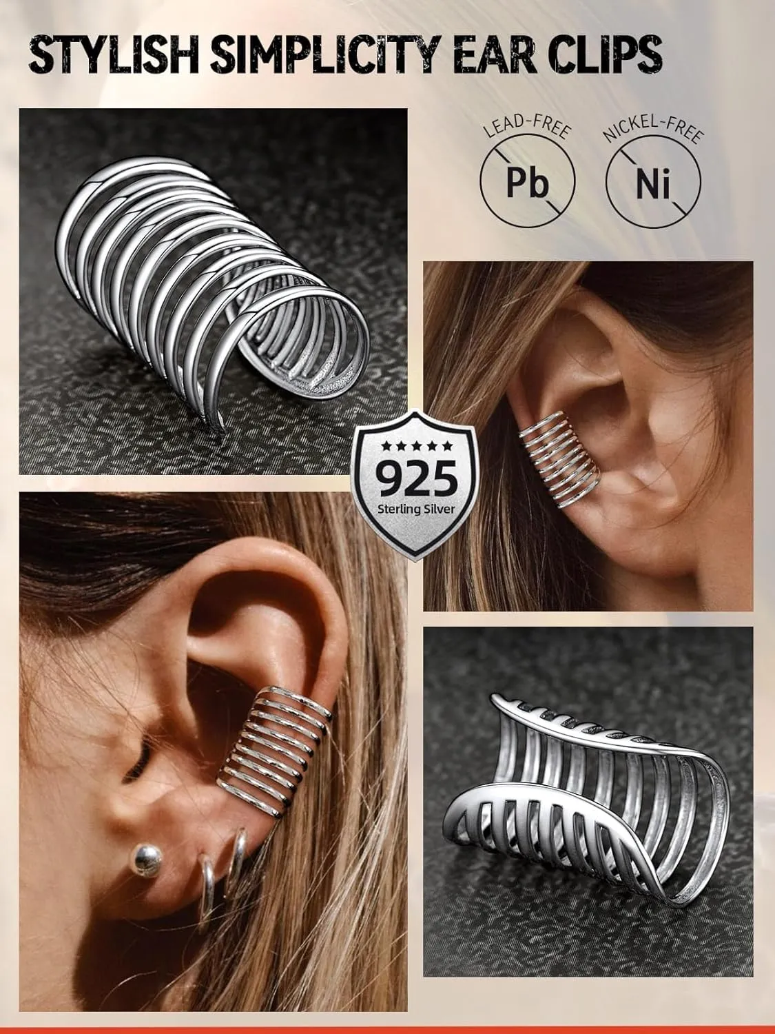 FaithHeart Ear Cuff Earrings for Women Non Piercing Lightweight Sterling Silver Ear Cuff for Non Pierced Ears Hypoallergenic Fake Earrings with Gift Box