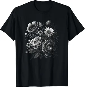 Flowers Floral Bouquet Tattoo Art Vintage Minimalist Graphic T-Shirt