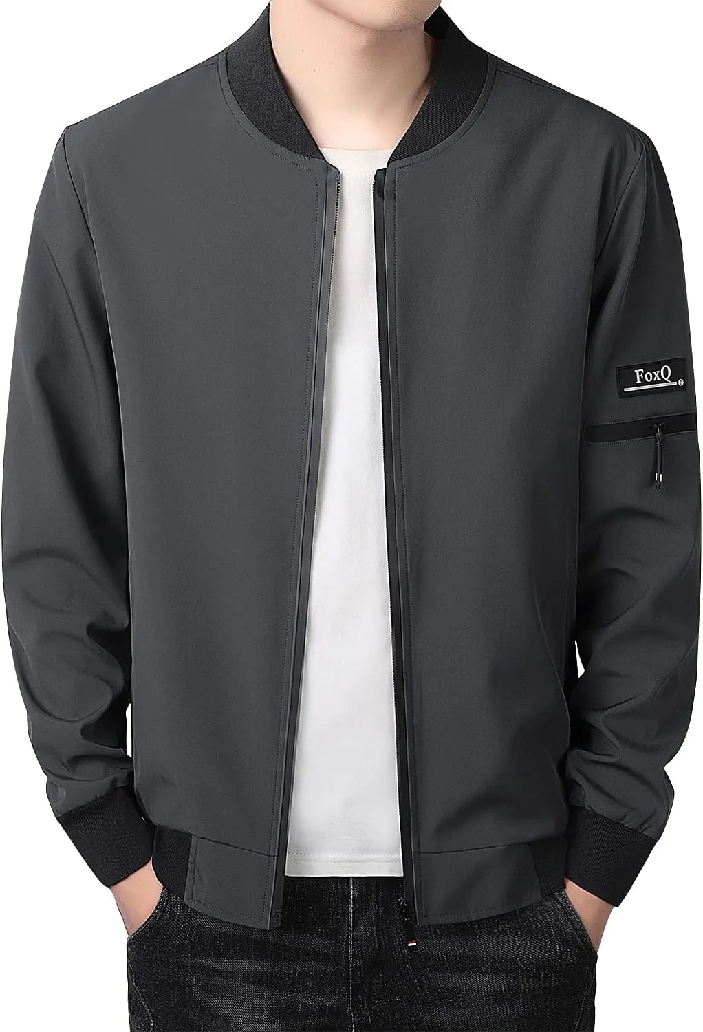 FoxQ Men's Bomber Jacket Lightweight, Slim Fit Sportswear Daily Casual Style with a Sporty Edge