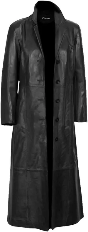 Genuine Original Lambskin Black Leather Long Body Coat for Women