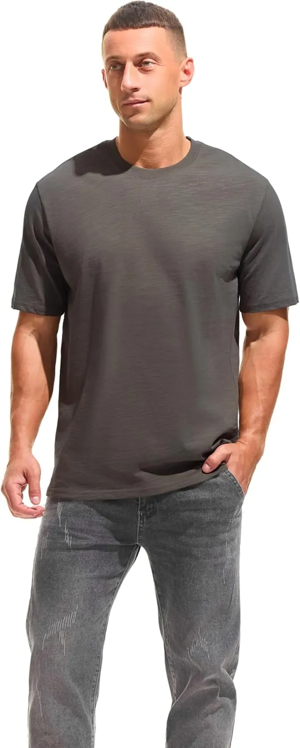 KLIEGOU Men's 100 Cotton Loose Fit Thick T-Shirt Heavy Weight Crewneck Tees for Men