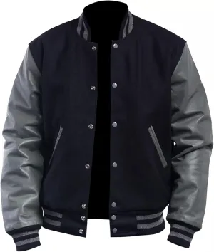 Mens Black Leather Letterman Varsity Collage Baseball Jacket - High School Jacket