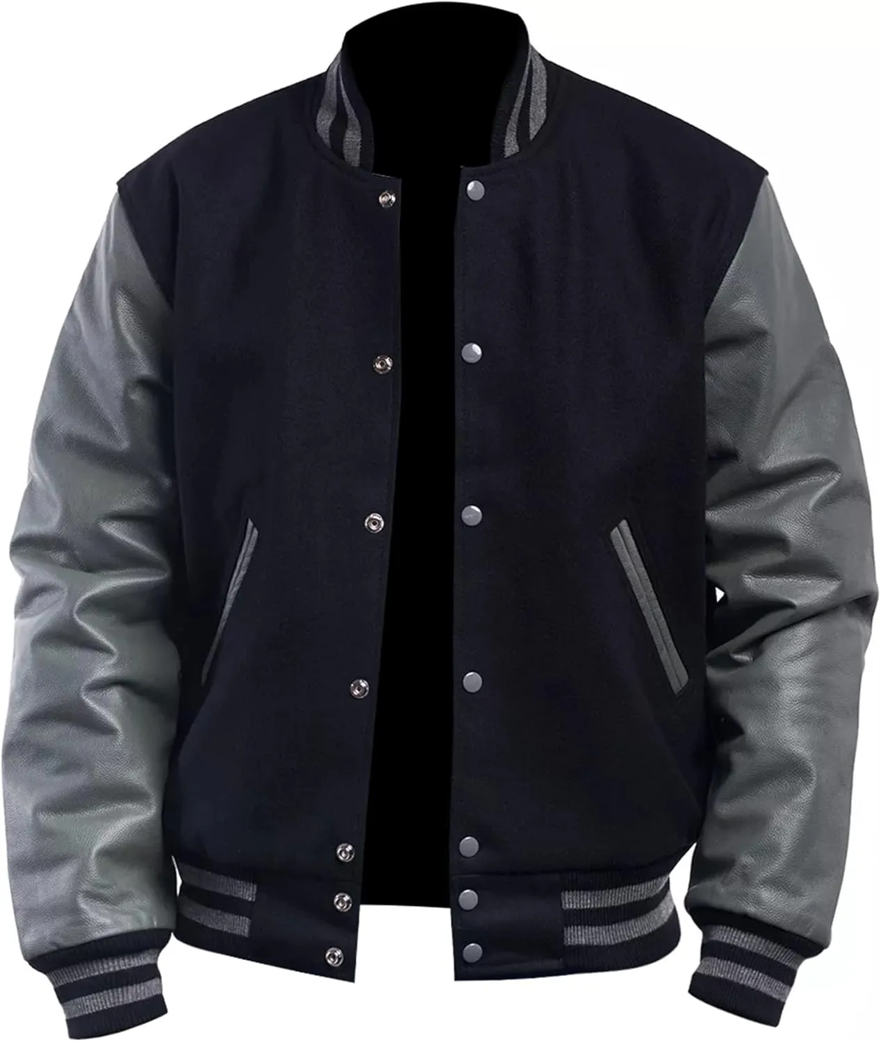 Mens Black Leather Letterman Varsity Collage Baseball Jacket - High School Jacket