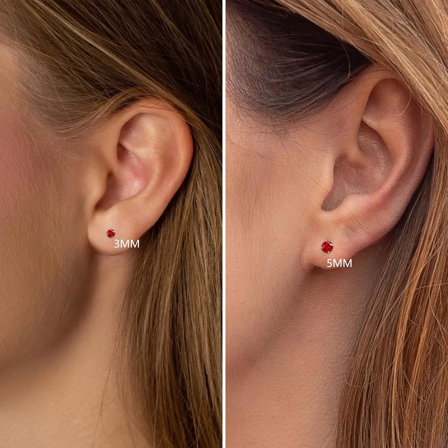 Red Stud Earrings for Women, Red Earrings as Flat Back Stud Earrings for Women, 18k Gold Hypoallergenic Earrings as Prom Jewelry and Birthday Gifts for Her, 2 Pairs