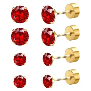 Red Stud Earrings for Women, Red Earrings as Flat Back Stud Earrings for Women, 18k Gold Hypoallergenic Earrings as Prom Jewelry and Birthday Gifts for Her, 2 Pairs