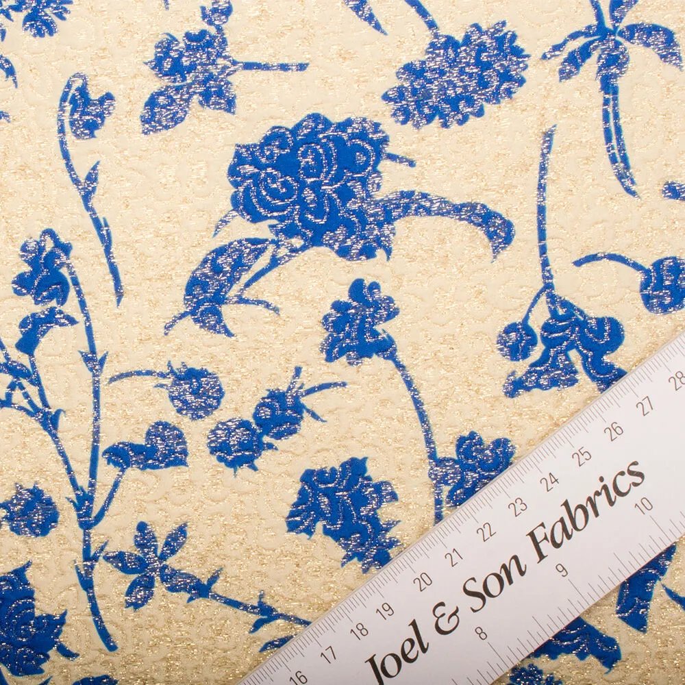 Royal Blue Floral Metallic Cloqué