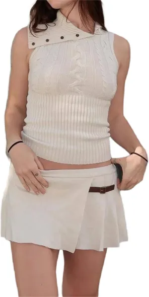 Women's Turtleneck Sweater Vest Sleeveless Cable Knit Tank Tops Tight Fitted Crop Tops Ribbed Hem