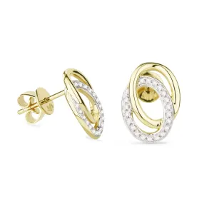YELLOW GOLD AND DIAMOND INTERLOCKED CIRCLE STUD EARRINGS, .11 CT TW
